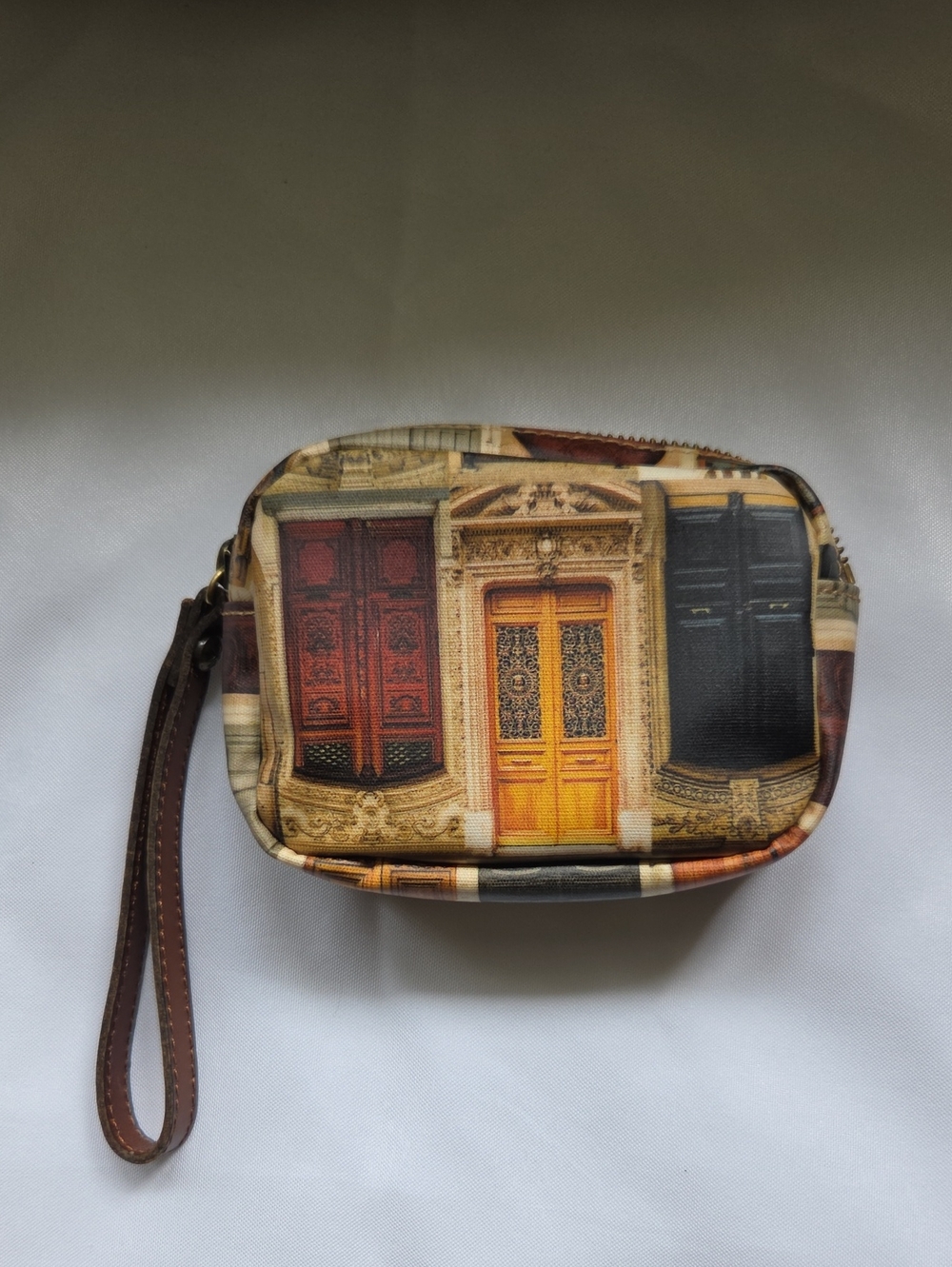 Patricia Nash Multicolor Door-Print Wristlet with Brown Strap